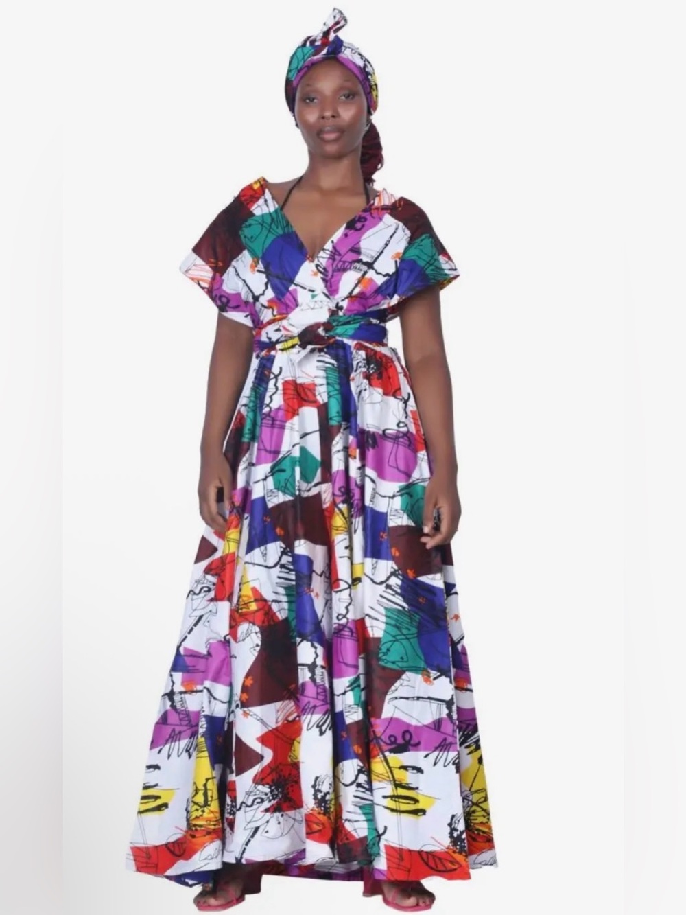 0260.  Colorful Abstract Print Infinity Jumpsuit with Headwrap - Vibrant Multi - Picture 2 of 3